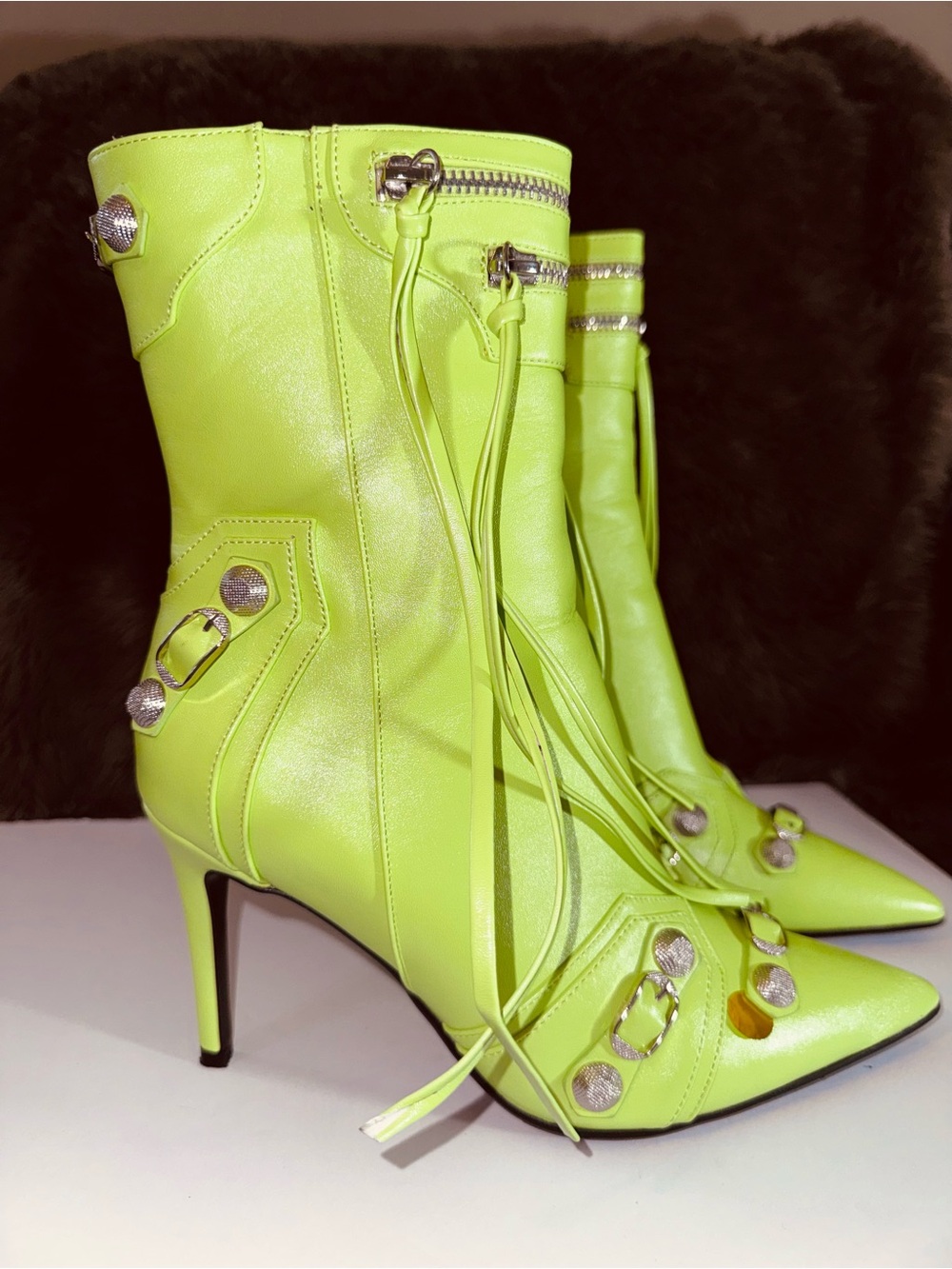 Cape Robbin Neon Lime Pointed-Toe Lace-Up Stiletto Boots - Women